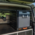 Expedition-Gear Drop-Down Drawer for a Compressor Fridge with the Fridge and Protective Box Installed