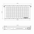 Rysunek techniczny z dokładnymi wymiarami składanego stolika na tylną klapę bagażnika auta 4x4 do Jeepa Wranglera JL/JLU/JK/JKU