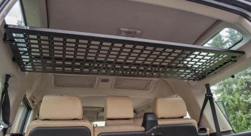 Expedition-Gear Expedition Overhead Storage Shelf for Land Rover Discovery 2 Cargo Area – bottom view of the installed shelf inside the 4x4 vehicle